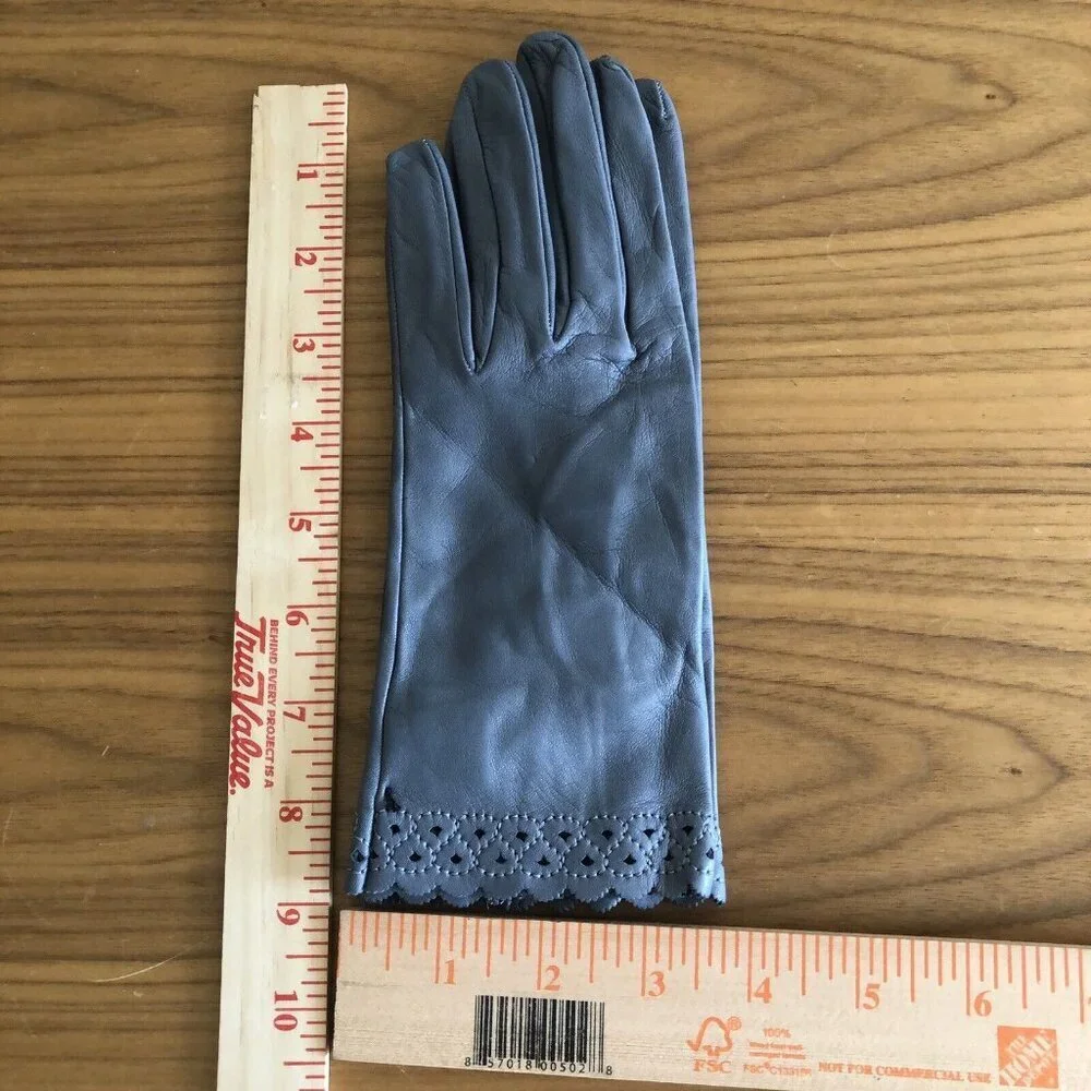 Luciano Firenze Gray Leather Gloves Etched Border Made in Italy Luxury Quality - Picture 8 of 9